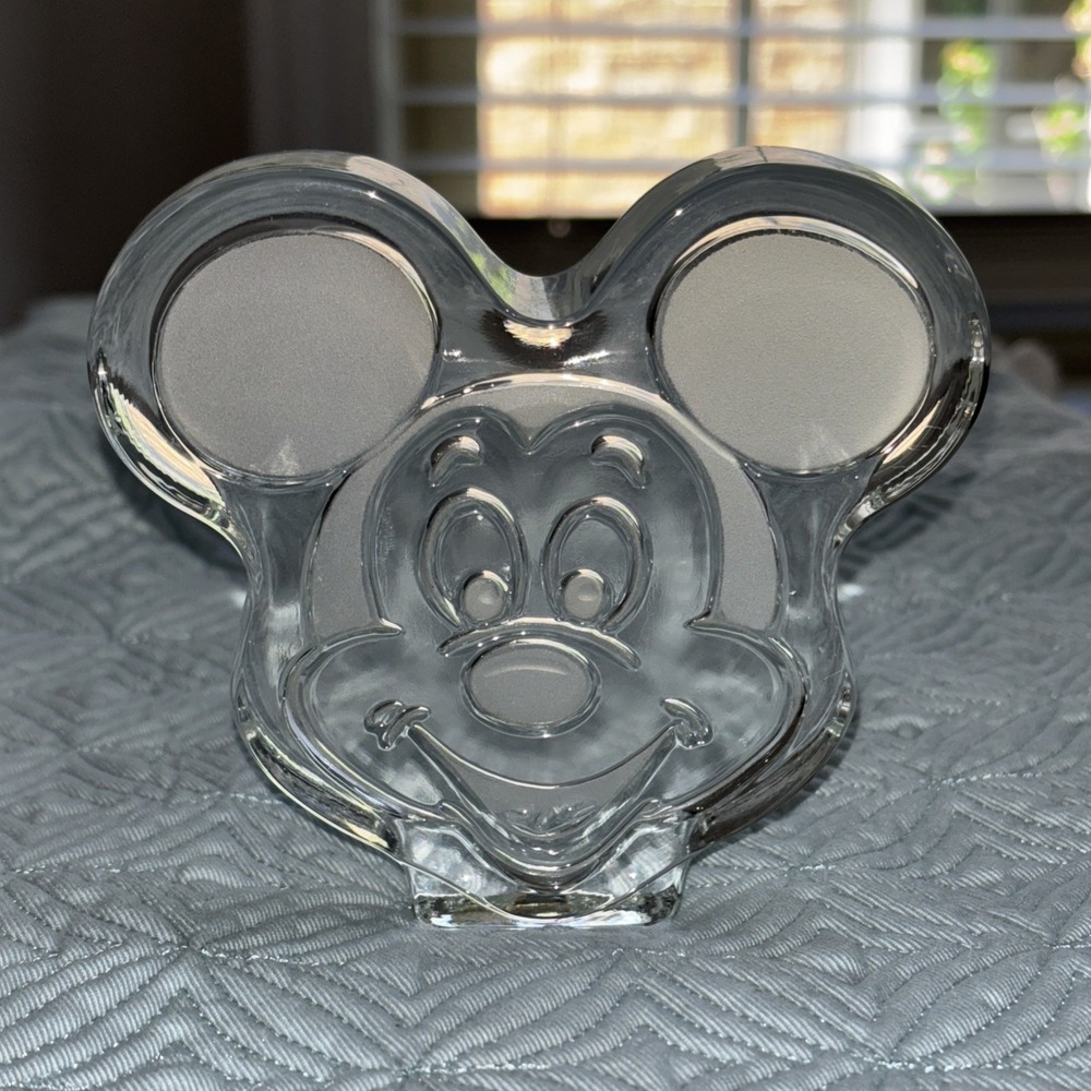 Vintage Disney 1980's Mickey Mouse Face Head Paperweight Frosted Ears Thick